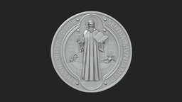 Saint Benedict Medal 3D Print stl, jewellery, printing, portrait, st, jewelry, cnc, catholic, pendant, saint, god, silver, obj, medallion, jesus, print, relief, printable, christian, bas, benoit, benedict, 3d, art, church