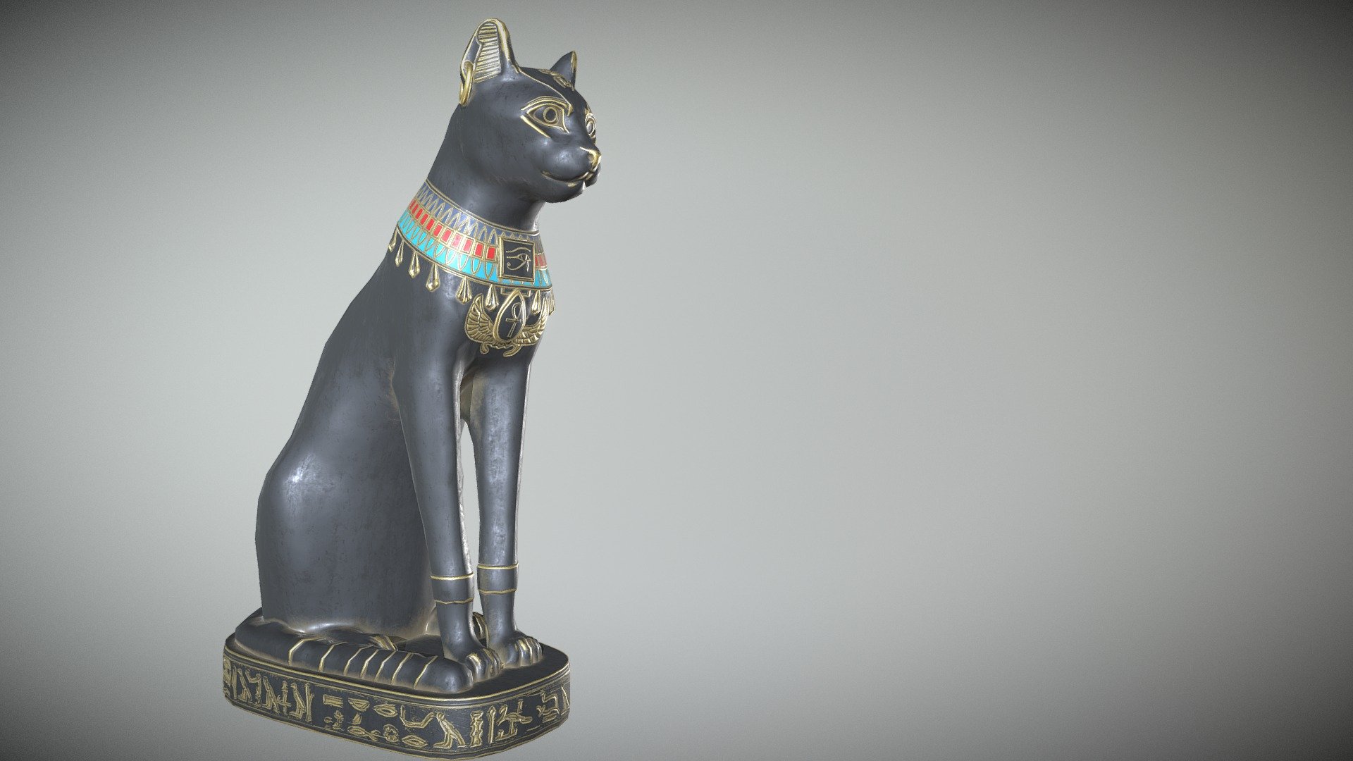 Egyptian Cat Statue

Perfect for Game or realtime project 
Optimized polygon with good polygon flow 
PBR textures 
4096 x 4096 PNG map, you can reduce depends on your project 
Open GL 
tris : 3132 
polygon : 1875 
vertex : 1566 - Egyptian Cat Statue - 3D model by sotocg 3d model