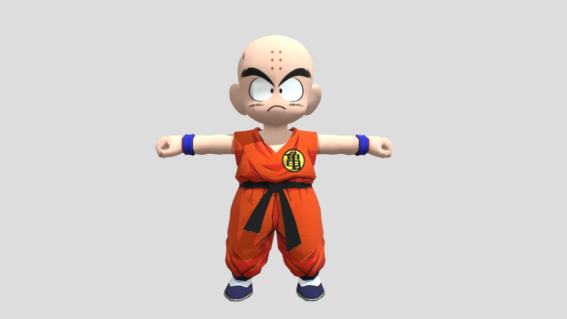 I rigged and paint the skin weights of this Krillin model.


I didn't model this, it was provided by my teacher -

Krillin is a popular character from the anime series francaise call dragonball
This is model is from the time of his early days, as a kid, in training with master roshi during the martial art tournament arc 3d model