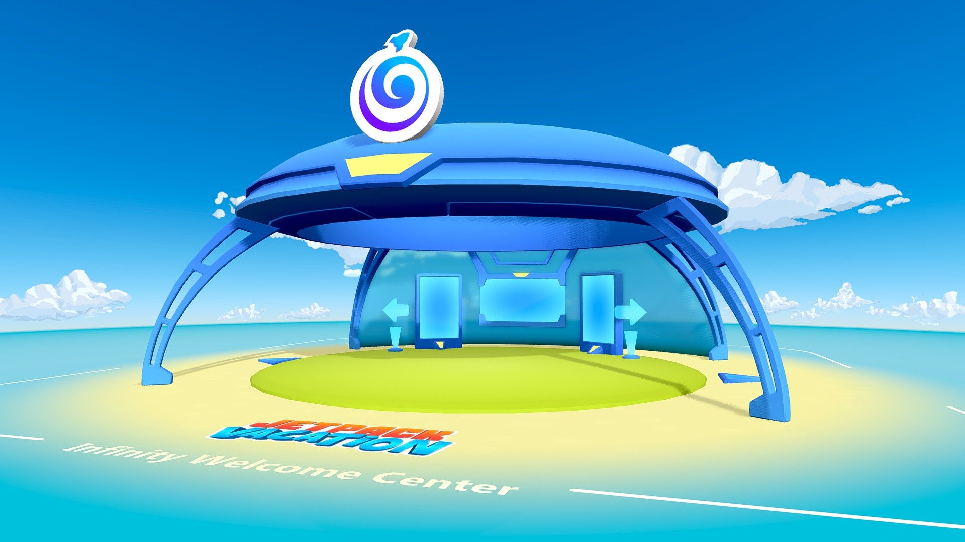 Welcome Center Structure
An information center showing all of the exciting activies offered by Tourism Infinty as part of your Jetpack Vacation package!

Environment prop created for VR game Jetpack Vacation and based on a concept by Ken Tan. Everything was modeled and created with Blender 3d model