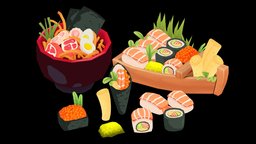 Asian Food food, handpaint, asian, unlit, sashimi, sushi, ramen, temaki, lamen, lowpoly
