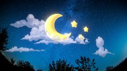 Cartoon Night sky sky, moon, clouds, stars