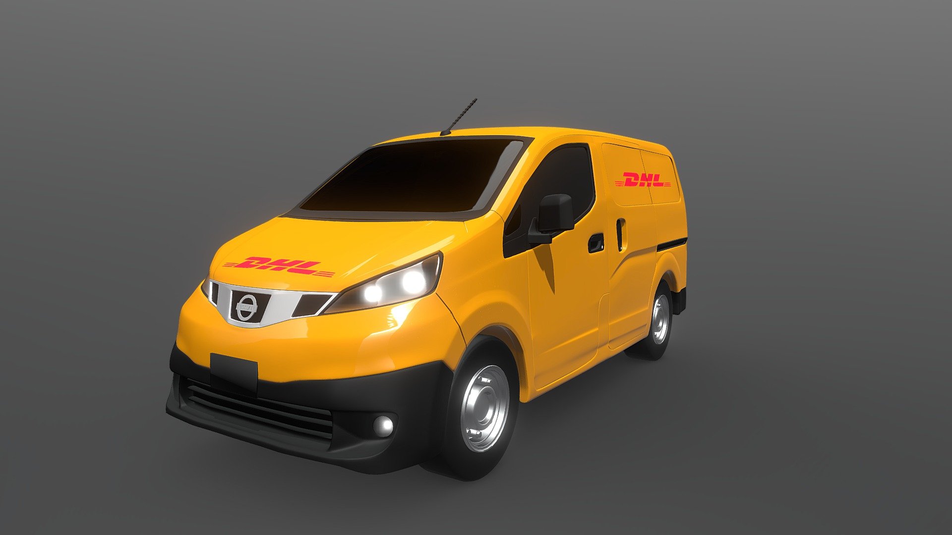 Dhl delivery van 3D model.
All made in Blender. Hope you like it! Its free to use and download 3d model