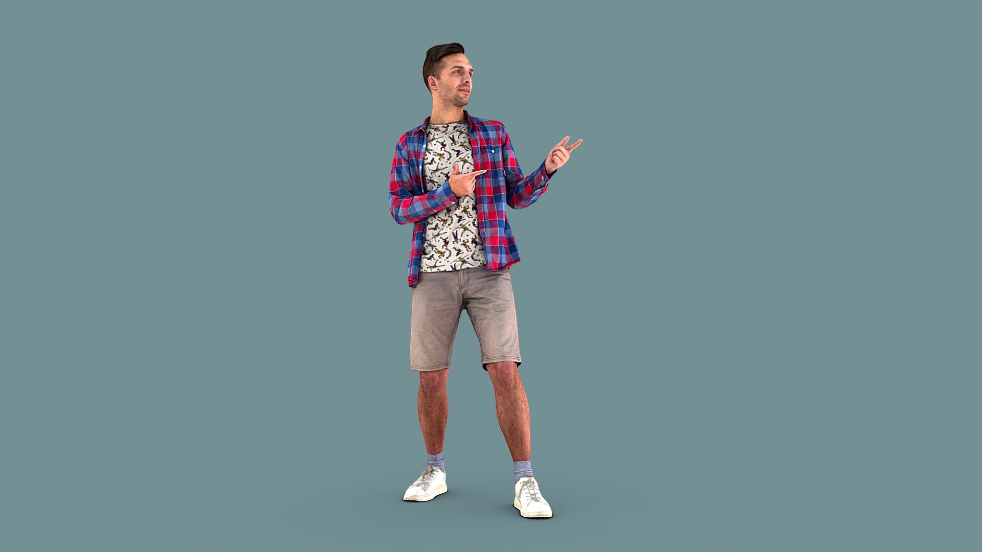 Follow us on Instagram 👍🏻

✉️ A young handsome guy with a bristle has fun, lights up, flirts with girls, the soul of the company, dances. He is wearing a printed T-shirt, colored plaid shirt, shorts and sneakers.

🦾 This model will be an excellent mid-range participant. It does not need to be very close and try to see the details, it reveals and demonstrates its texture as much as possible in case of a certain distance from the foreground.

⚙️ Photorealistic Casual Character 3d model ready for Virtual Reality (VR), Augmented Reality (AR), games and other real-time apps. Suitable for the architectural visualization and another graphical projects. 50 000 polygons per model 3d model