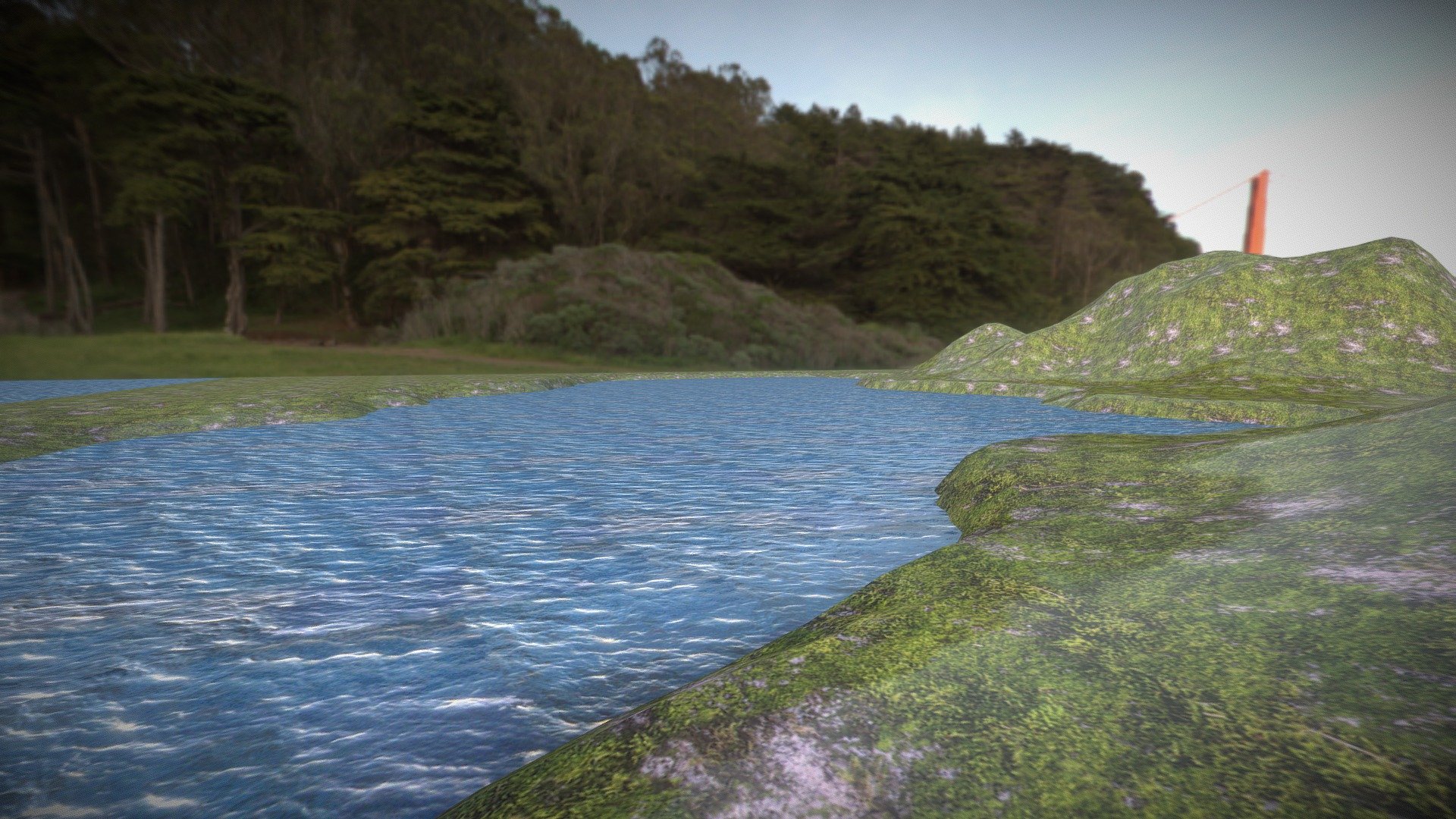 a large area of water surrounded by land 3d model