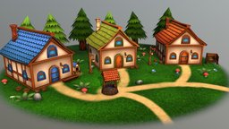 Fancy Houses handpainted, game, lowpoly, environment