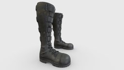 Staps Up Military Calf Boots leather, up, with, shoes, straps, boots, combat, lace, calf, pbr, low, poly, military, female, male, black