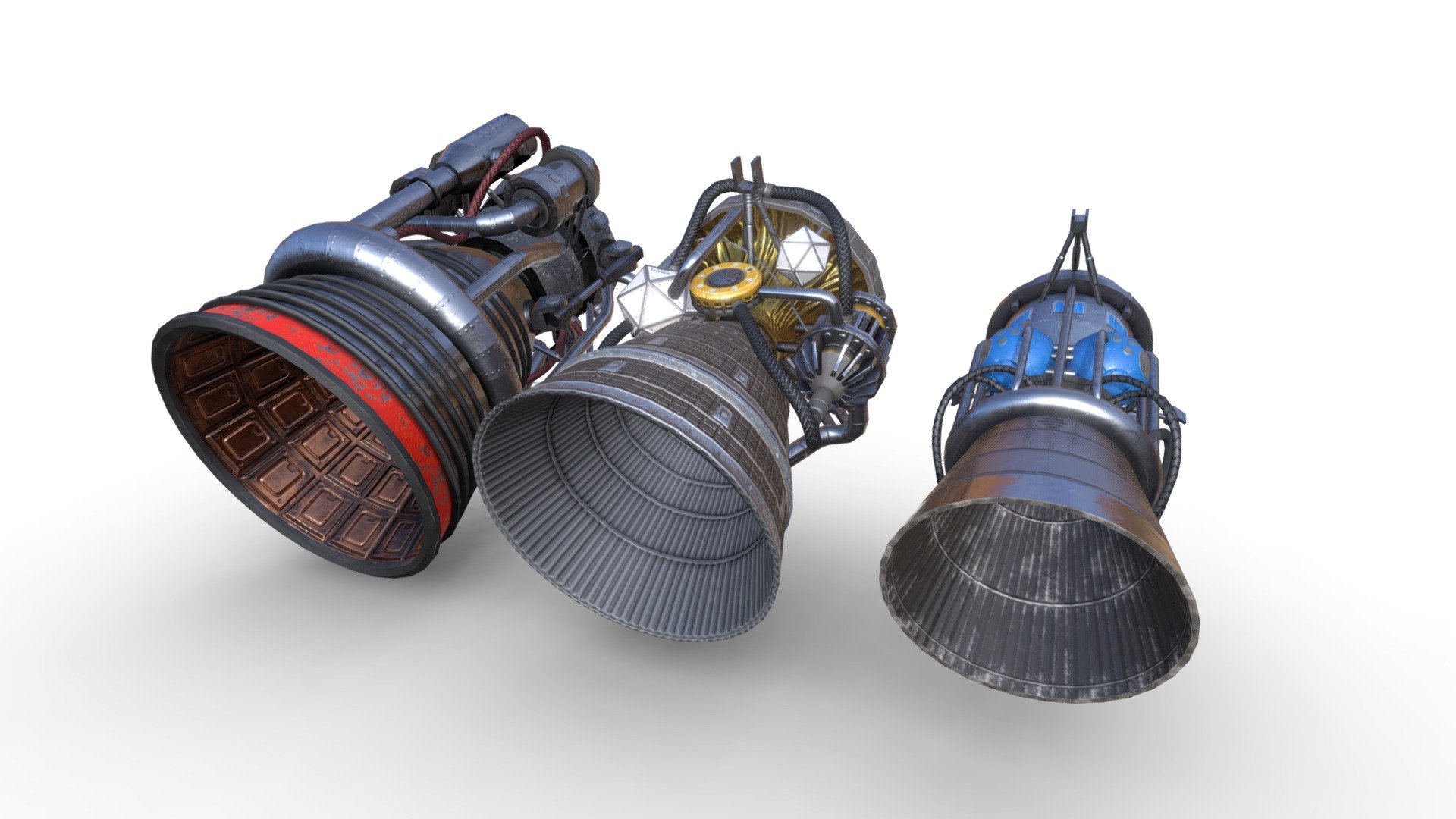Some fantasy combustion thrusters that could be used in space games (LOD 0) 3d model
