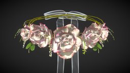 Flower Crown LP jewellery, plants, princess, cloth, fashion, crown, rose, wedding, wreath, accessory, floral, accesories, ribbon, headwear, low-poly, lowpoly, leaves, flowercrown