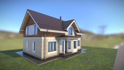 Cottage PR03_08_20 modern, project, cottage, residential, architect, draft, roof, country, level, sketch, development, vr, showcase, virtualreality, town, sell, paid, architecture, game, 3d, lowpoly, model, house, home, sketchfab, download, simple, village, wall