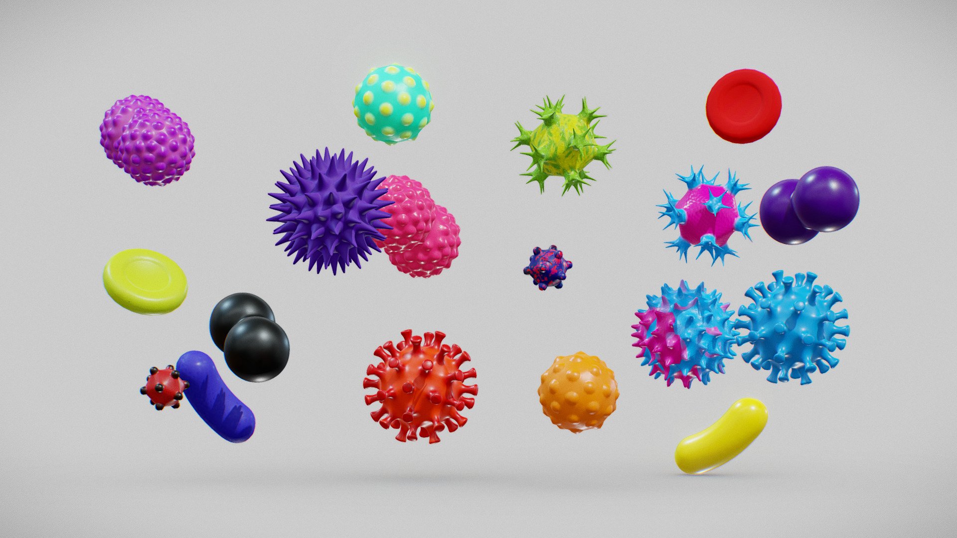 Low poly, Mid poly and High poly models for creating biology elements in your games and any art.

Include 10 different models:

Bacteria
Microbe
Virus
Sticks
Bacilli
Red blood cells
White blood cells
And other

18 different types of materials!


Albedo, Roughness, Normal textures
AR / VR / Mobile ready
1024x1024 tex size
 - Micro world - 3D model by Sergio (@voicehovich) 3d model