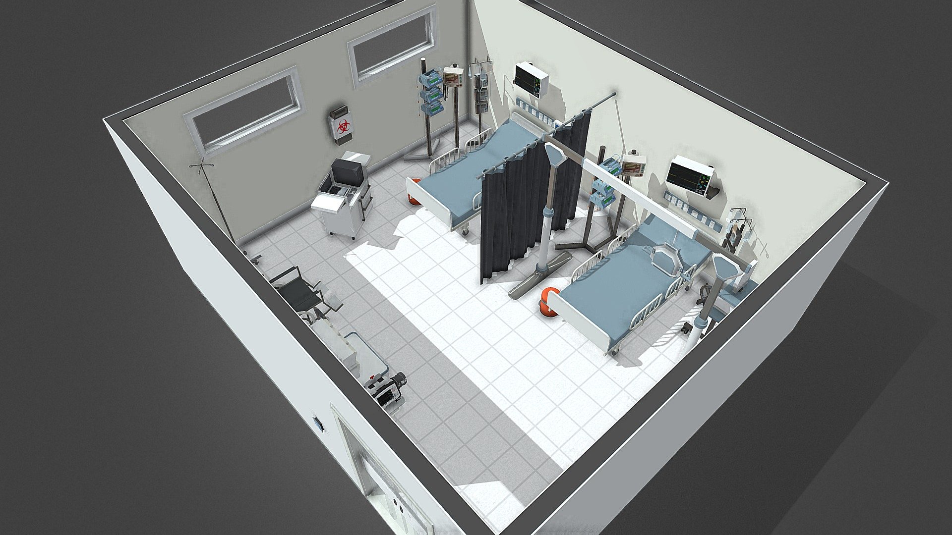 Intensive Care Unit for Coronavirus pandemic patients - Covid-19 ICU room - 3D model by KPM Design Group (@kmyerskpm) 3d model