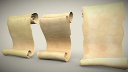 Set of three papyrus scrolls Low-poly 3D mod set, three, medium, top, ready, scrolls, hebrew, models, jewish, papyrus, spinning, models3d, pediment, various, substancepainter, substance, game, pbr, low, poly, material, of