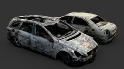 Burned-out Cars ruins, suv, sedan, post-apocalyptic, generic, hatchback, ruined, fire, destroyed, crossover, disaster, burnt, burned, nuked, asset, vehicle, gameasset, car, gameready