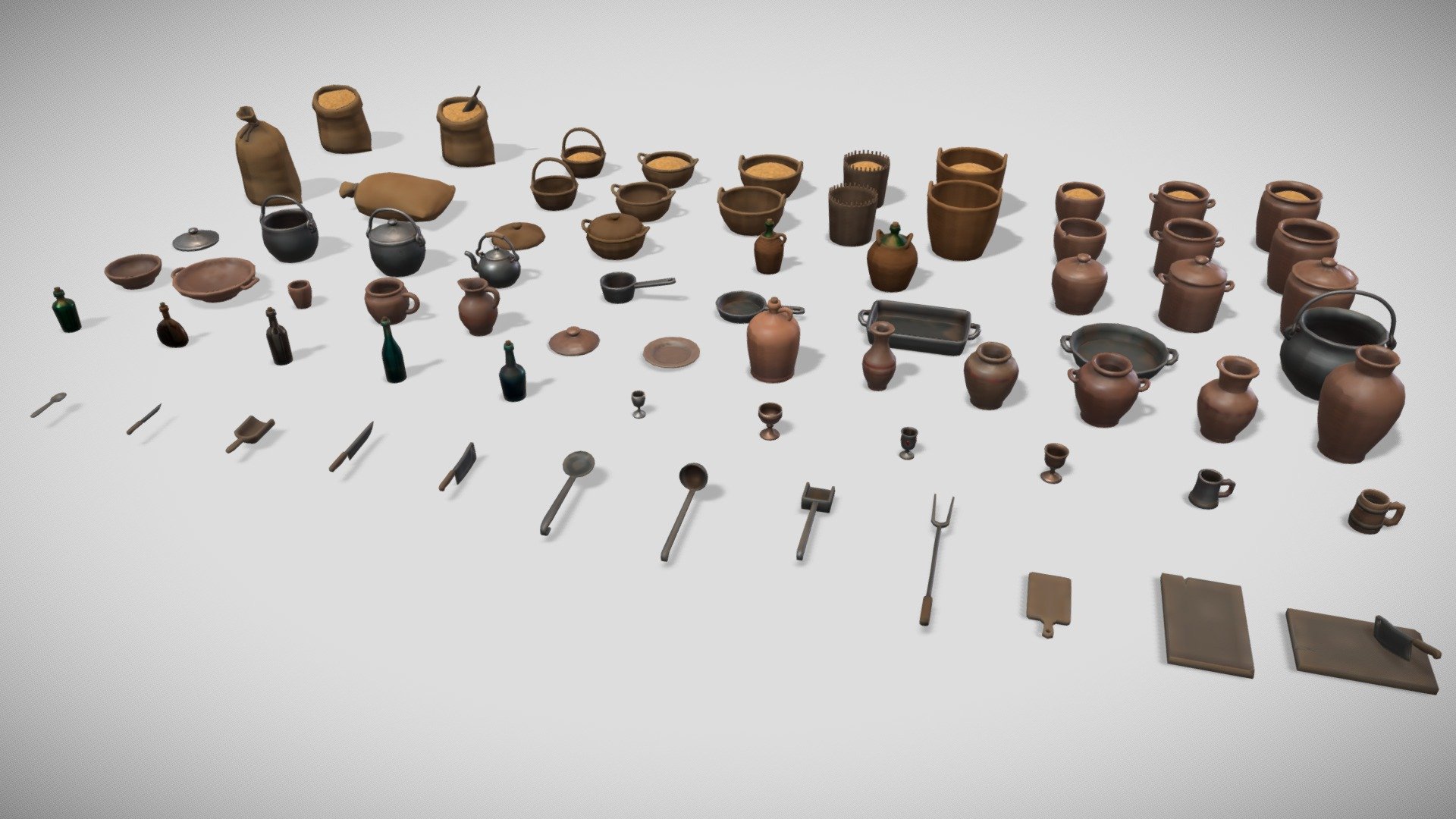 Game ready low poly models.

Texture Resolutions: 2048 x 2048, 1024x1204

Vertex Count: 60 - 903 - Stylized medieval kitchen props - Buy Royalty Free 3D model by Psikais 3d model