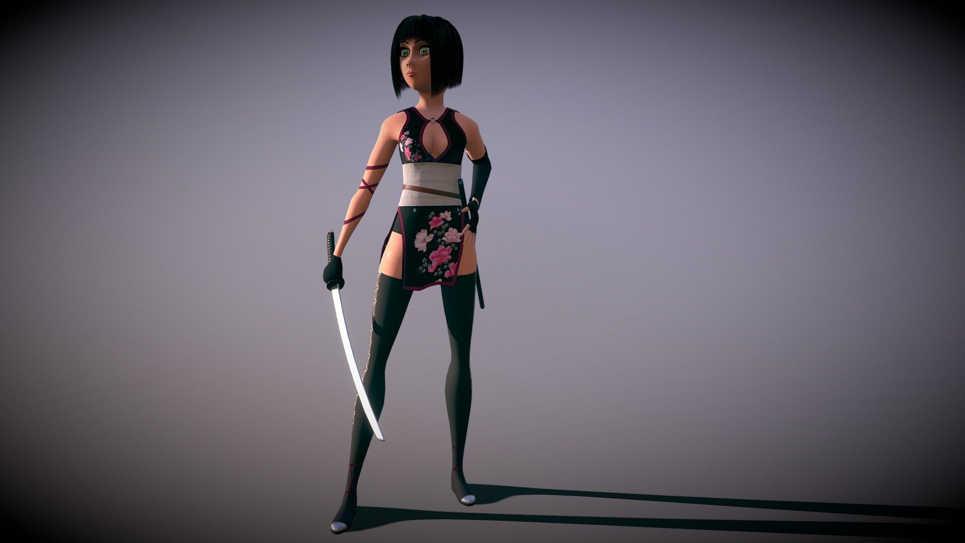just some ninja girl in cartoon style. 
polygons 25k, game ready.
body and basic face rigg,

software: 3ds max, zbrush, marvelous designer, substance painter, photoshop - girl ninja cartoon style - 3D model by batman13 3d model