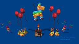 Party Set hat, server, cake, set, balloon, cone, pack, victoria, party, candles, candy, chocolate, sponge, birthday, sweets, vanilla, icing, marketplace, confetti, popper, pinata, blockbench, minecraft, lowpoly, pixel, pixelart, strawberrt