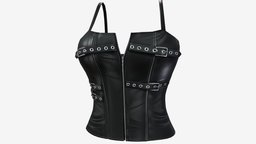 Leather Tank With Straps leather, club, , fashion, up, girls, top, clothes, with, biker, dress, straps, shiny, rider, tank, buckles, womens, wear, spaghetti, corset, cool, pbr, low, poly, female, black, zipped