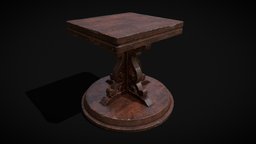 Medieval Mahogany Antique Square Table wooden, cg, shelf, viking, medieval, surface, table, coffee-table, end-table