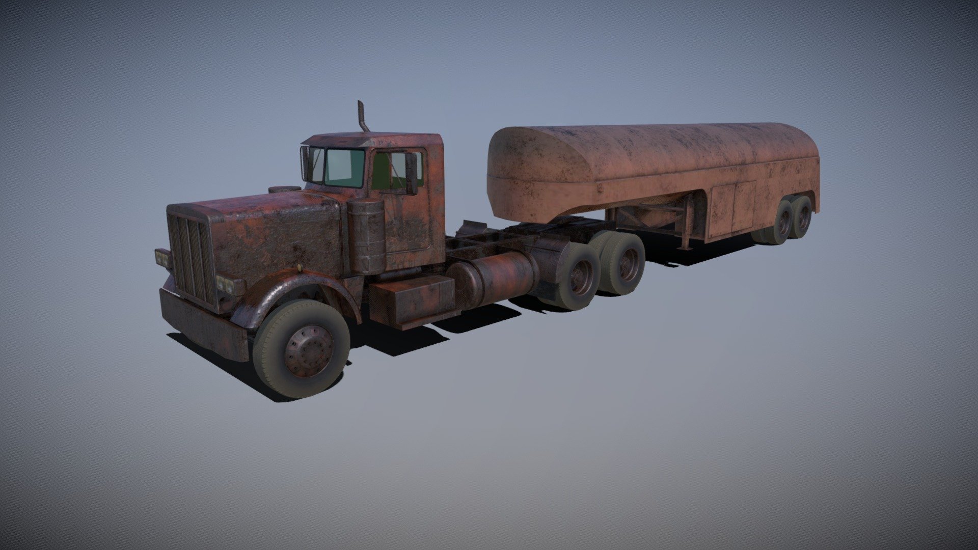 Old rusty american tanker truck inspired by the truck in the Duel movie - Old Tanker Semi Truck - 3D model by Cristineltr 3d model