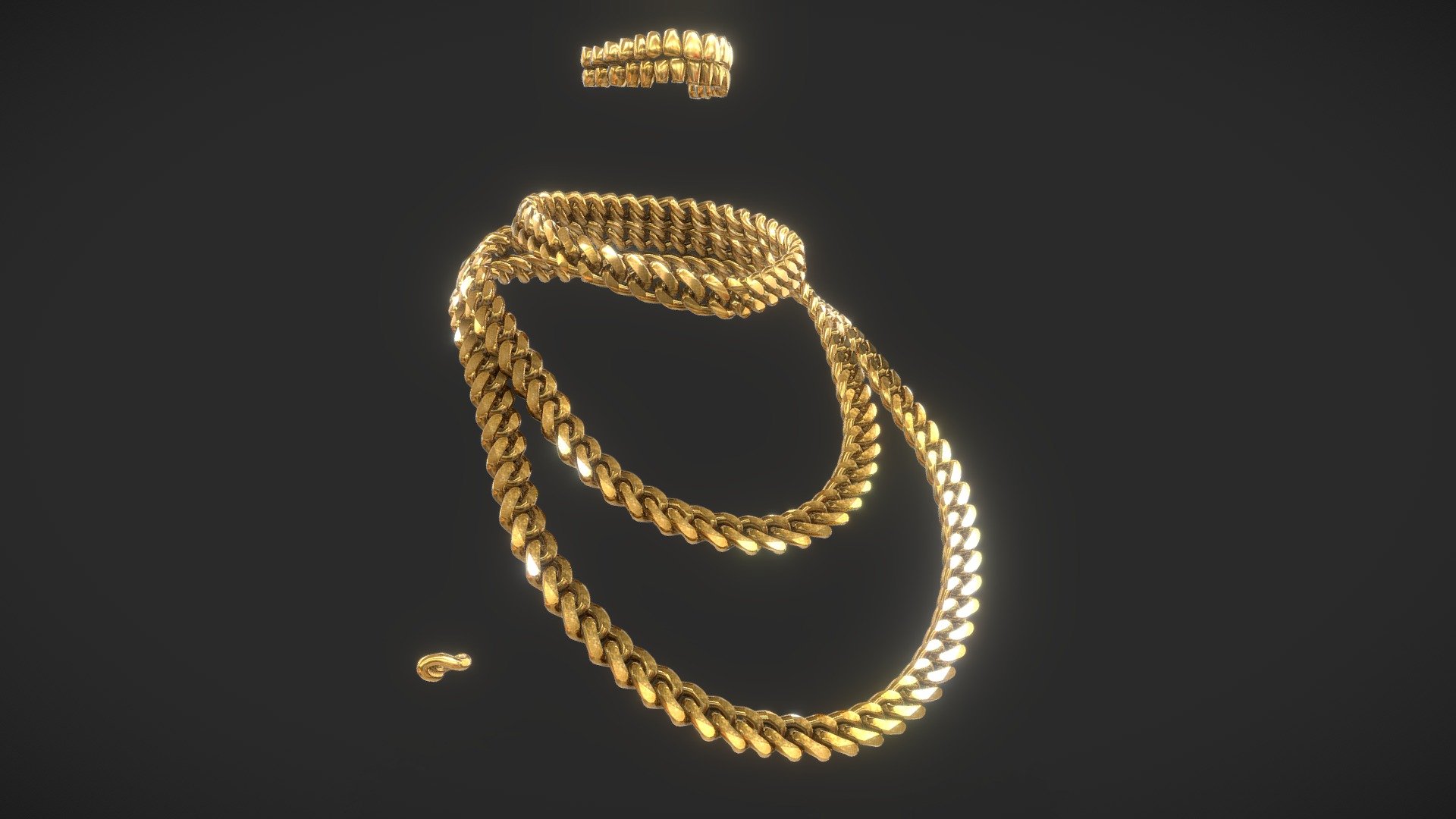 Get your(meta)self some drip with this 14mm Gold Necklace set, includes Gold grill.
3 Chain lengths, and original link for customization.

UV mapped, Highpoly 3d model