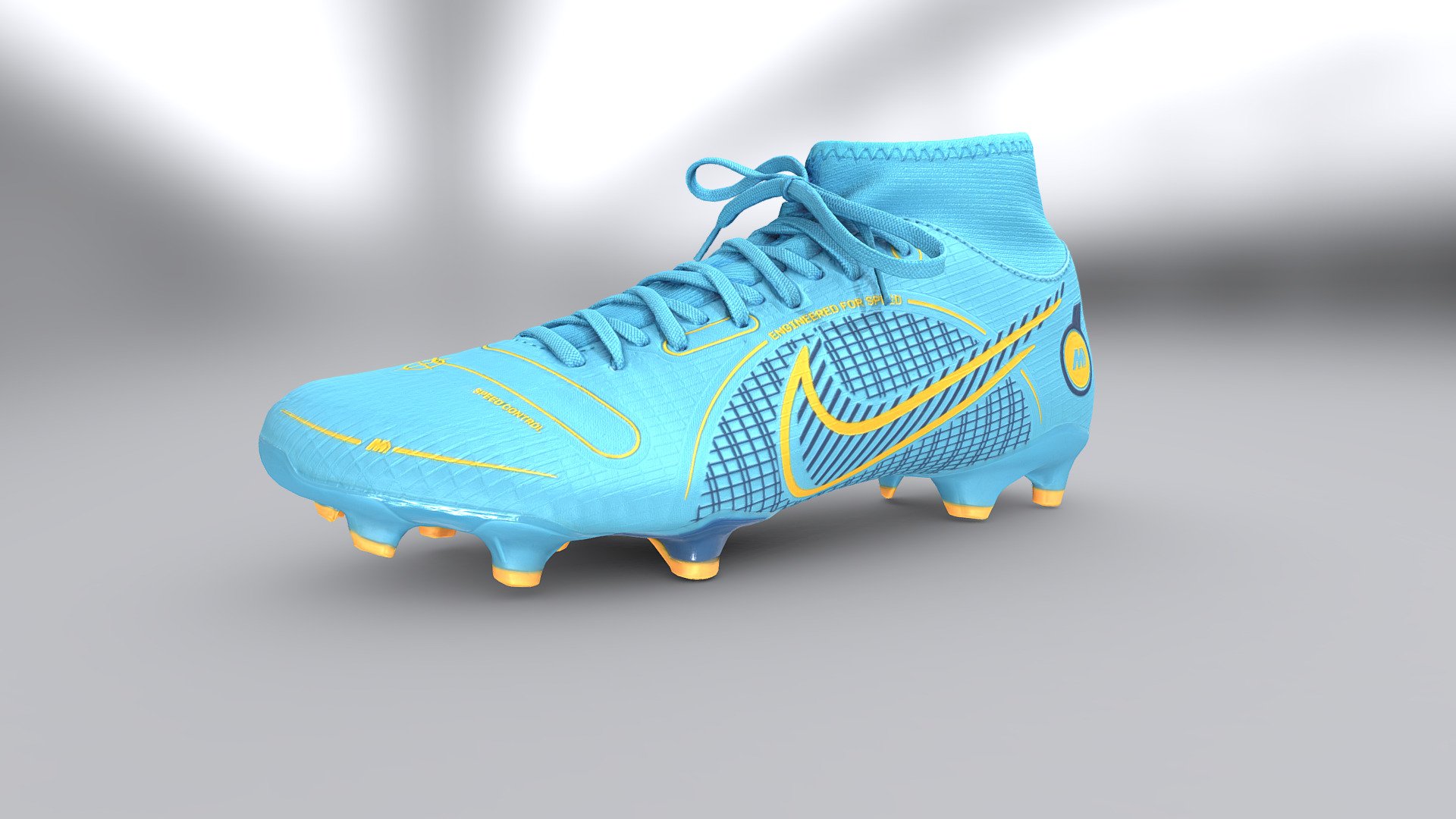 Realistic high detailed model of football boots with high resolution textures. Model created by our unique semi-automatic scanning technology

Optimized for 3D web and AR / VR

=======FEATURES===========

The units of measurement during the creation process were milimeters.
Clean and optimized topology is used for maximum polygon efficiency.
This model consists of 1 meshes.
All objects have fully unwrapped UVs.
The model has 1 material
Includes high detailed normal map

Includes High detail 4096x4096 .png textures (diffuse (base color), Roughness, Metallness, Normal) 
80k polygons - Nike Performance MERCURIAL 8 ACADEMY - Buy Royalty Free 3D model by VRModelFactory 3d model