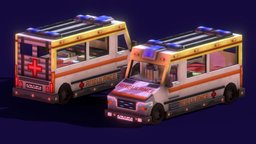 Ambulance van truck, 911, ambulance, van, blockbench, low-poly, minecraft, lowpoly, car