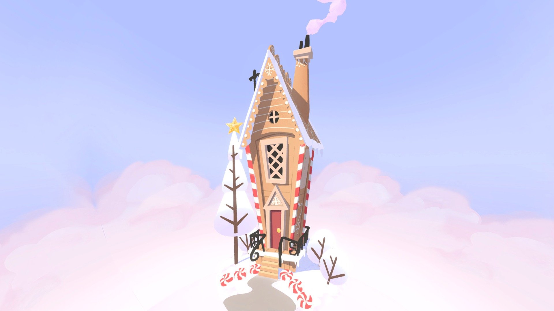 Experimentation with style. Flat colour, 2k texture - Wintery Gingerbread House - 3D model by glenatron 3d model