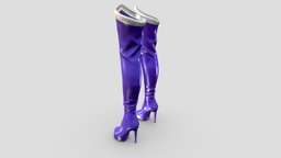 Female Blue High Heels Thigh Boots leather, high, , heel, fashion, hero, purple, girls, hot, shoes, boots, shiny, thigh, womens, cosplay, pu, latex, pbr, low, poly, female, blue
