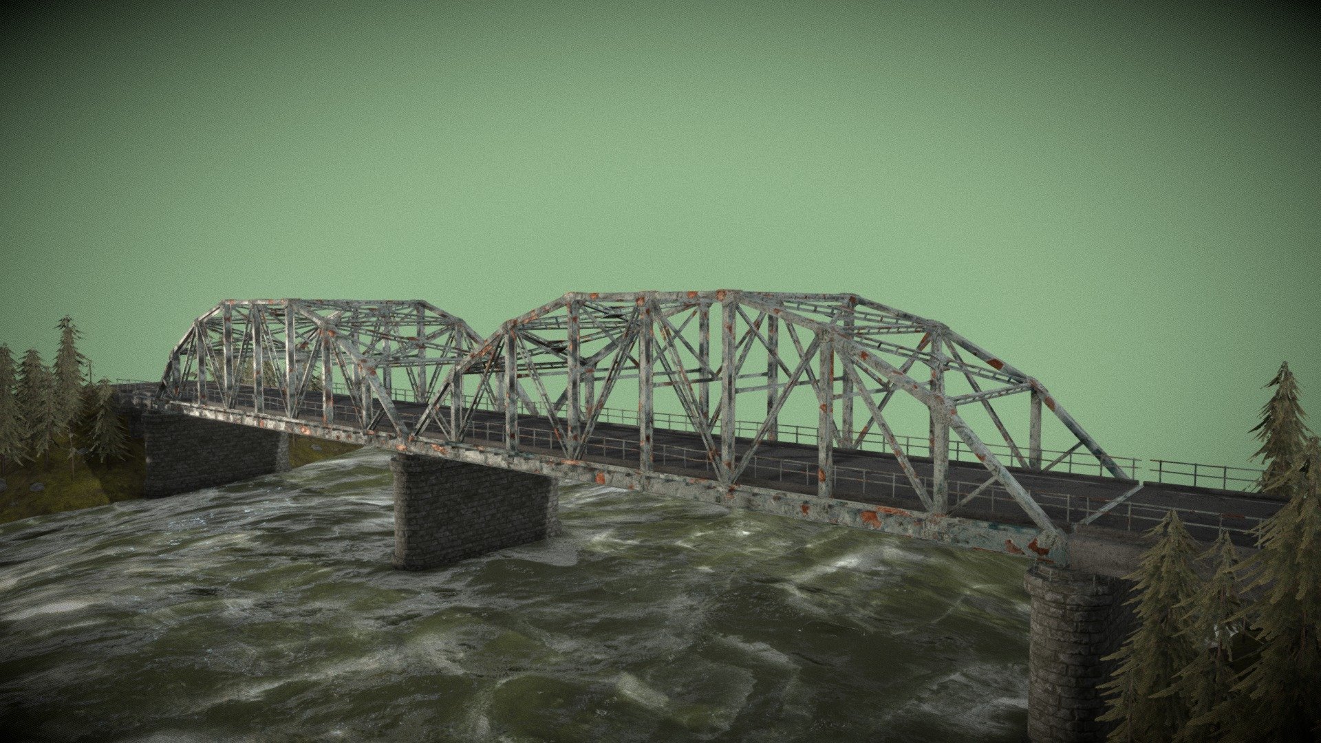 The model is made for a real game project on UE4.

The bridge is modular and consists of 4 parts (the number of polygons and vertices of each part is in the description in 3D view).

The total number of vertices for all modules is 120,000, polygons - 170,000.

The model consists of 4 tile materials with 2k texture resolution.

Made in Blender 2.92 and Substance Painter in FBX format.
 - Old Modular Bridge PBR Game-Ready Low-Poly - 3D model by CGMeller 3d model