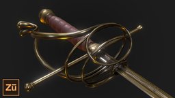 Rapier Sword (Game Ready) medieval, baked, optimized, realisitc, pbr, lowpoly, free, sword, gameready