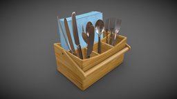 Bamboo Cutlery Caddy wooden, prop, accessories, fork, spoon, props, box, kitchen, forks, knifes, spoons, napkins, knife, game, house, home, wood, interior, naplin