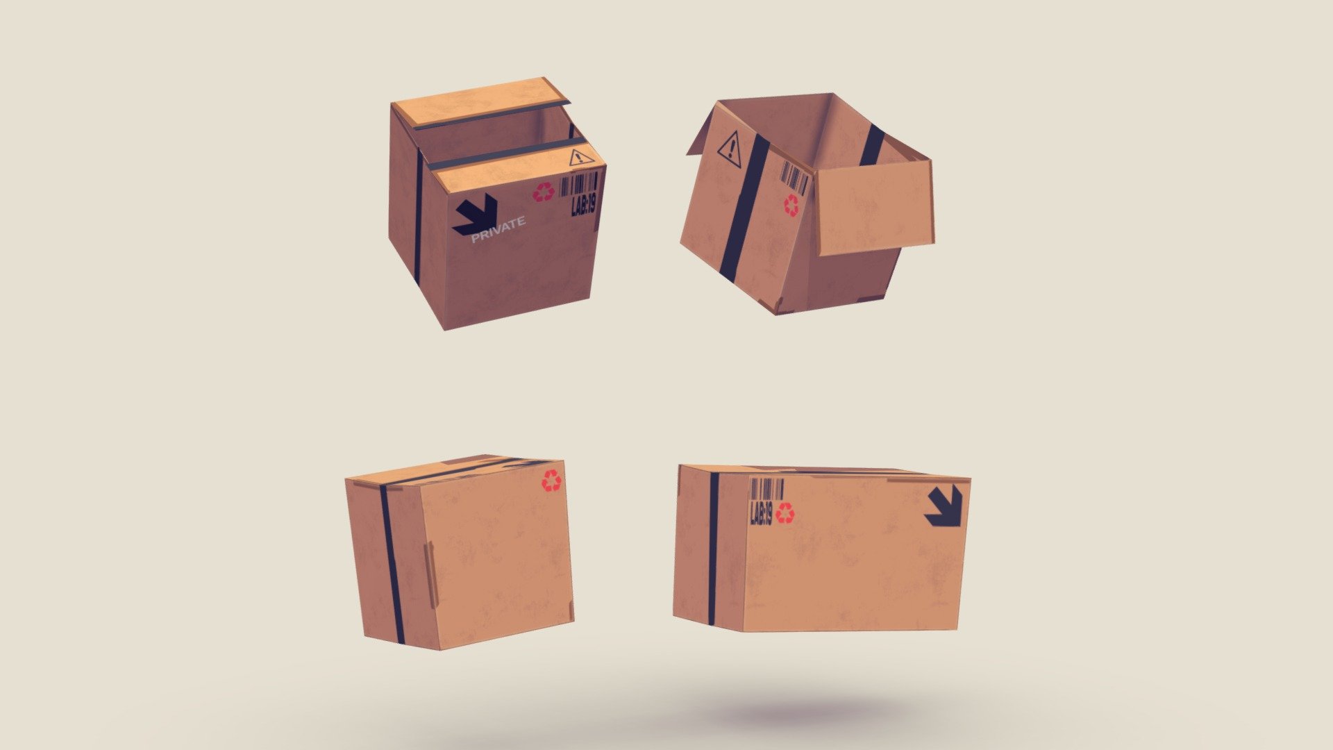 Cardboard boxes I made for a personal VR project.  - Cardboard Boxes - Download Free 3D model by JuanCarlos CR (@juancarloscr) 3d model