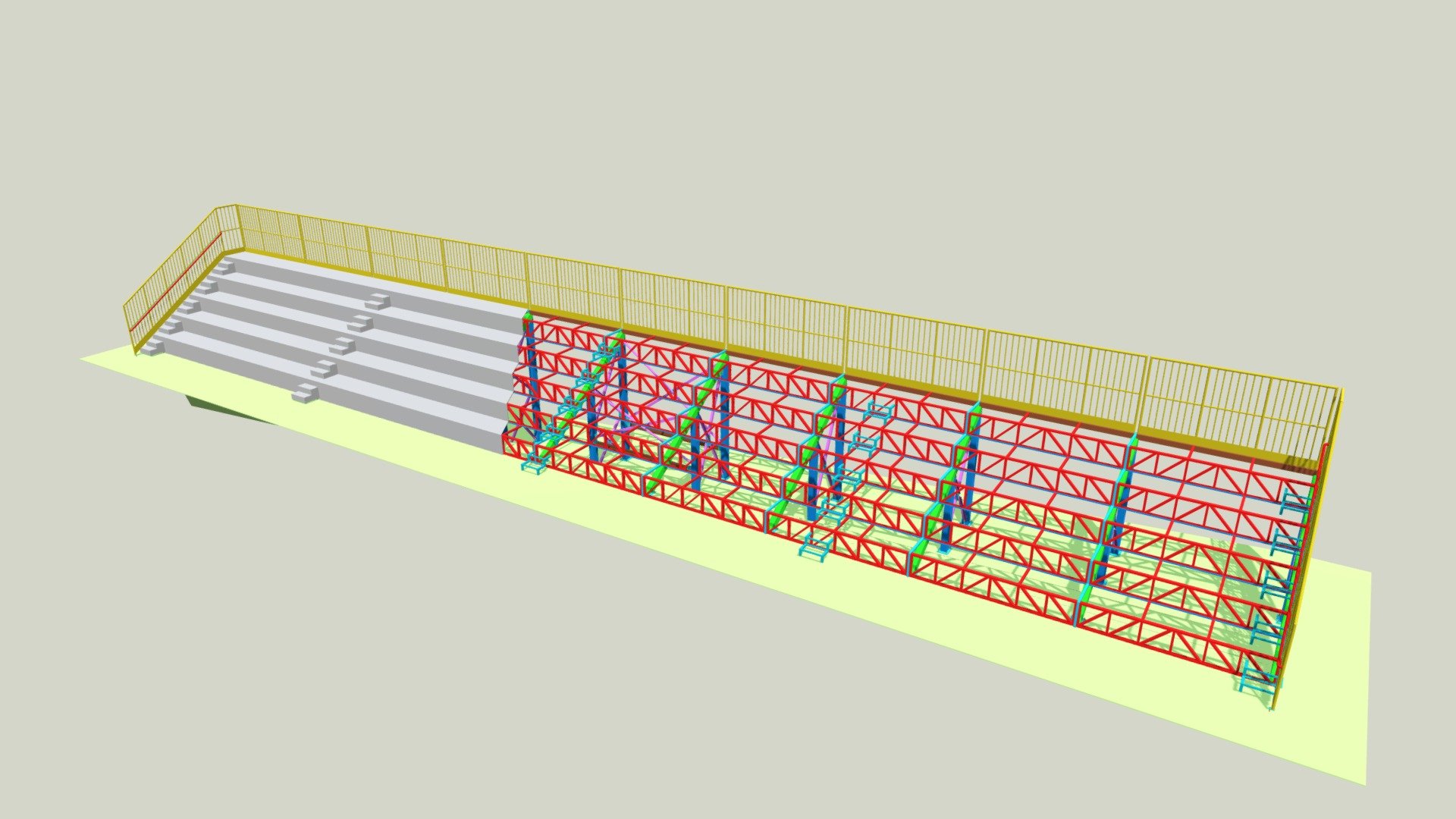 Arquibancada metálica para campo

Dados técnicos:

Área: ≅ 143m²

Peso da estrutura: ≅ 6,5 toneladas

Taxa de aço: ≅ 46,2 kg/m² - AC27 - 3D model by Rafael Mendes (@rafaelmdens) 3d model