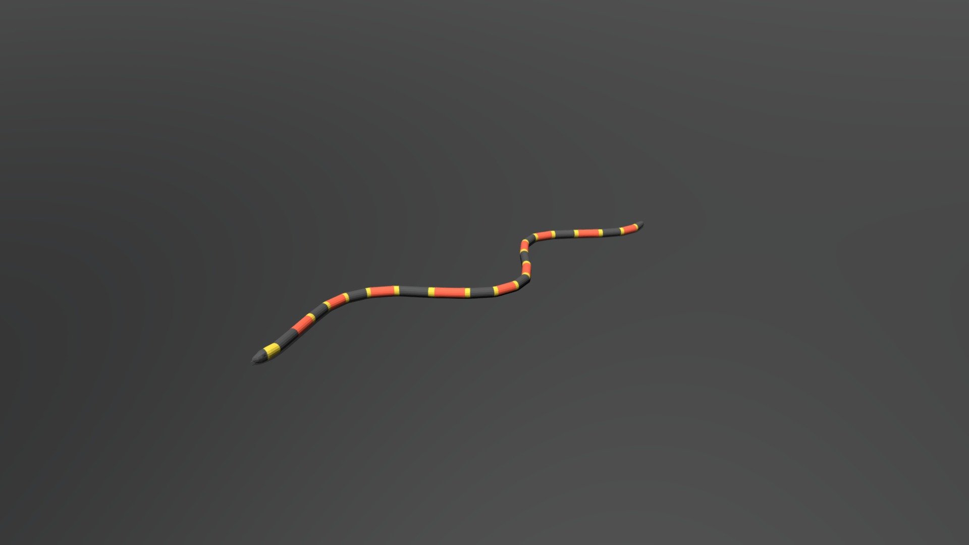 This is a low poly 3D model of a Coral Snake. The low poly Snake was modeled and prepared for low-poly style renderings, background, general CG visualization presented as a mesh with quads only.

Verts : 924 Faces: 922

The 3D model have simple materials with diffuse colors.

No ring, maps and no UVW mapping is available.

The original file was created in blender. You will receive a 3DS, OBJ, FBX, blend, DAE, Stl.

All preview images were rendered with Blender Cycles. Product is ready to render out-of-the-box. Please note that the lights, cameras, and background is only included in the .blend file. The model is clean and alone in the other provided files, centred at origin and has real-world scale 3d model