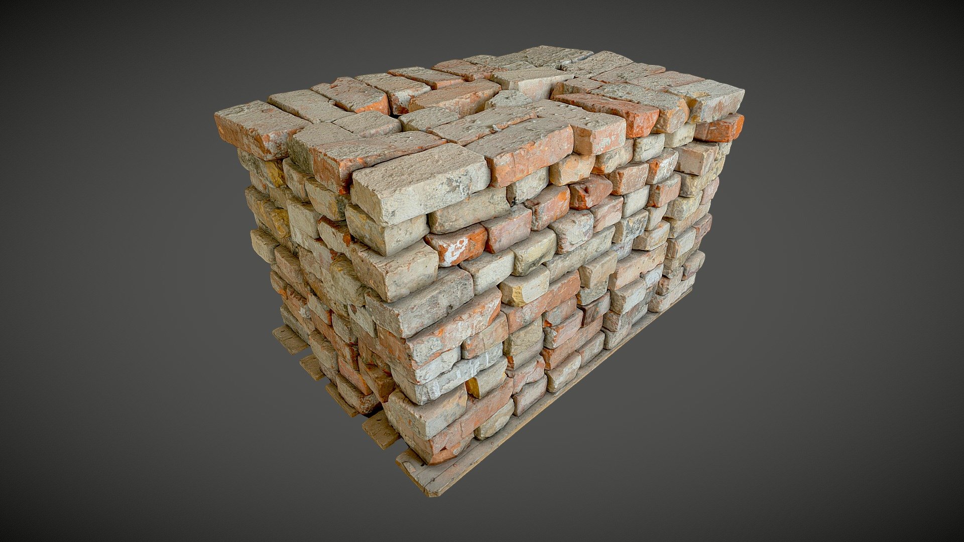 Brick pallet, stack.

Model 3D created in RC from 121 images (sony a6000)

Download version:

FBX Triangles: 100 K Textures: 1x8192x8192u1v1 jpg + normal

FBX Triangles: 1 mln Textures: 1x8192x8192u1v1 jpg + normal

All normal maps generated from 3D model with 25 mln triangles.

If you need re-exporting or are interested in source images, please email me.

If you like my work leave a like or comment and follow me for more! Thanks :) - Brick pallet, stack - Buy Royalty Free 3D model by archiwum_xyz 3d model