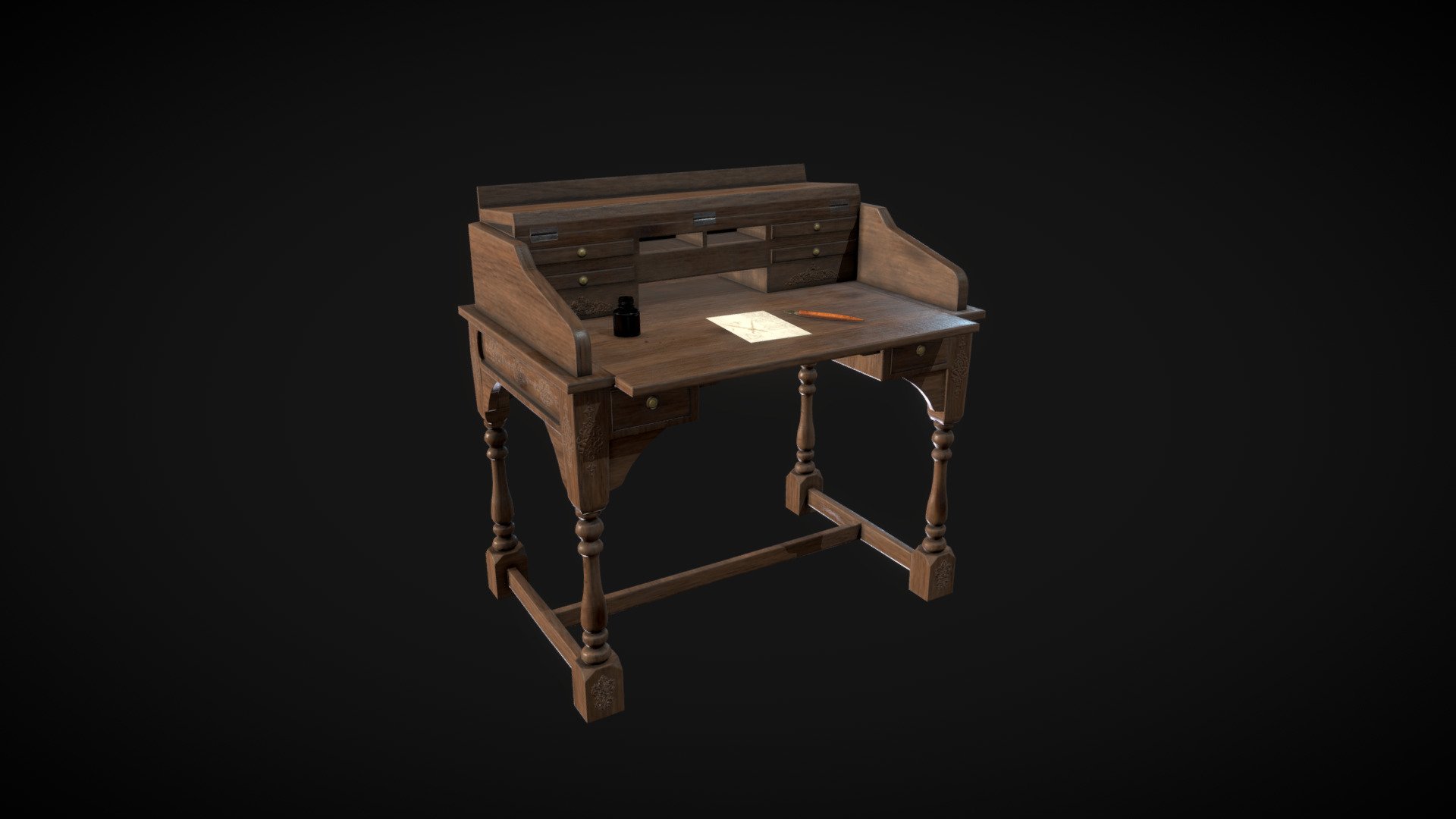 old_writing_desk_triangulate - 3D model by 3D Skill Up (@3dskillup) 3d model