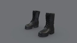 Black Army Combat Boots leather, army, up, boots, combat, lace, uni, pbr, low, poly, female, male, black