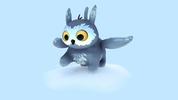 Owl Griffin owl, cute, wings, snow, hybrid, griffin, feather, handpainted