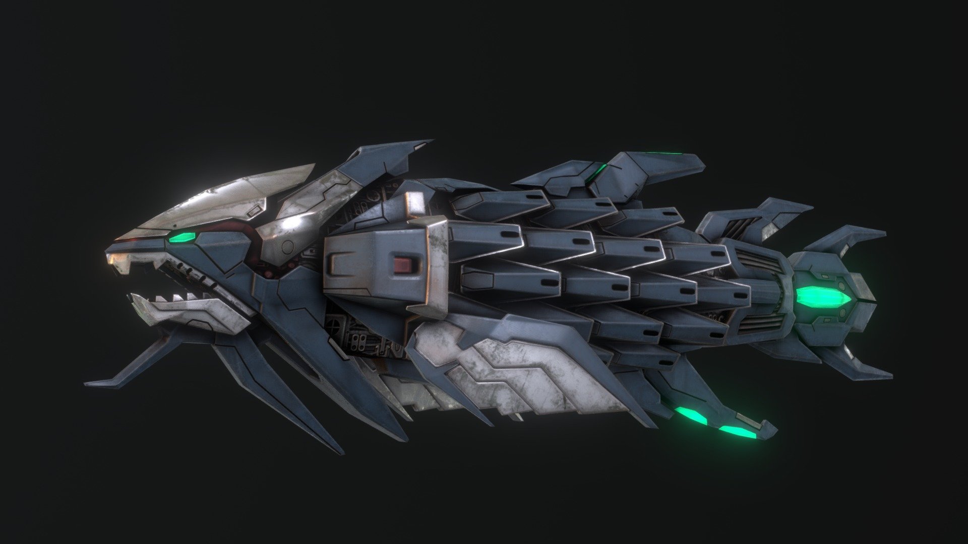 WARNING!
A HUGE BATTLESHIP
IRON FOSSIL
IS APPROACHING FAST!
Iron Fossil from Taito's Darius shoot-em-up series, something that I've been playing a lot of in my spare time recently. Made as a bit of fanart.

Made in 3DSMax and Substance Painter 3d model