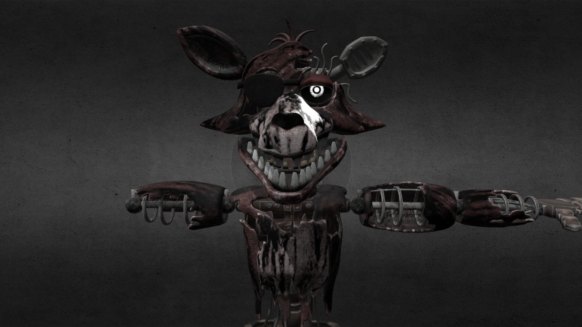 The model has a bone structure so it can be used for VR chat, SFM, and in blender. 

New (and Downloadable) version of the model here

(credit me if you reupload) - Phantom Foxy FNaF VR HW [model edit 1.0] - 3D model by Captian Allen (@Allen_Animations) 3d model
