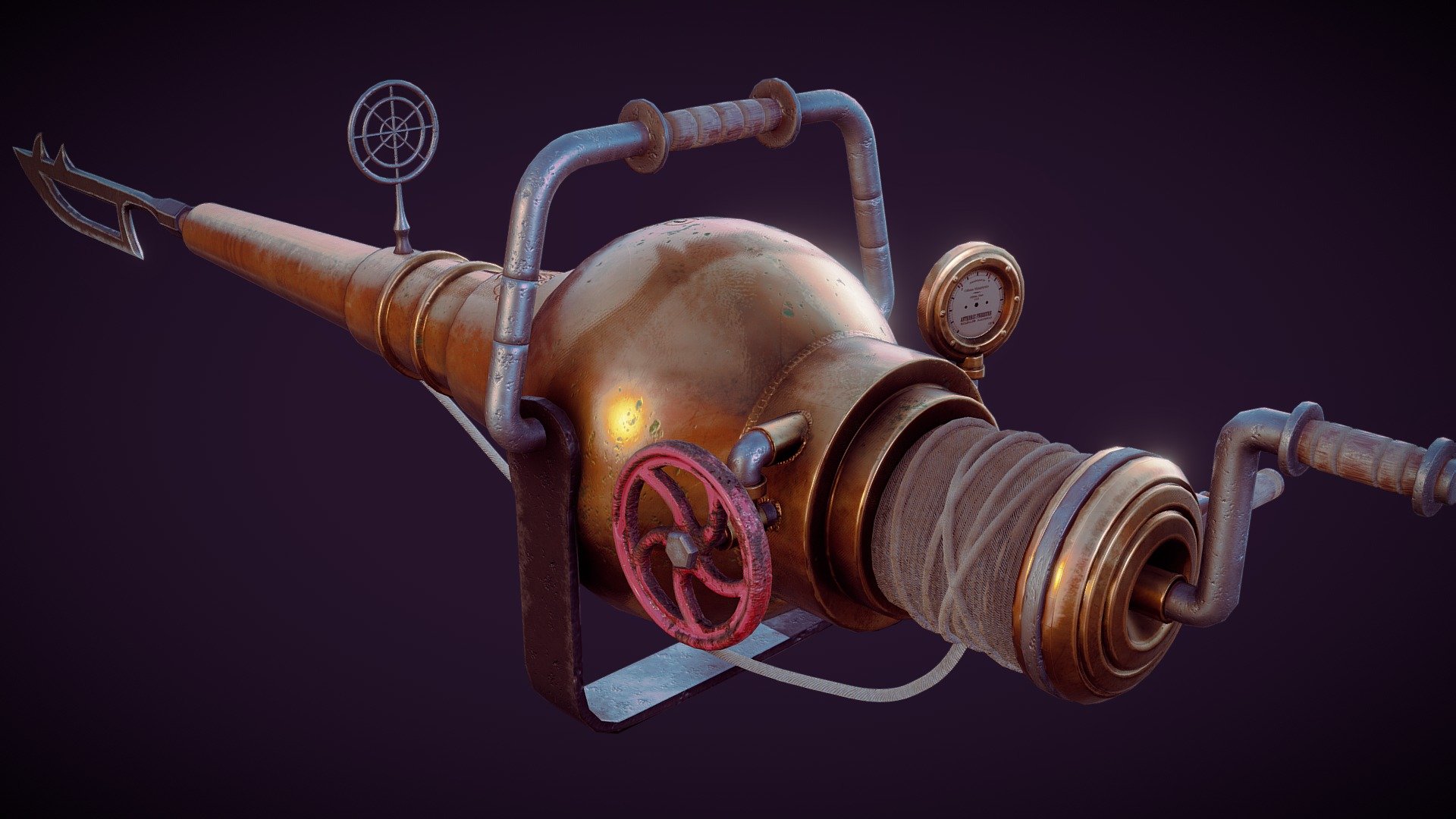 A Harpoon Launcher with some steam-punk influence!.

Tools:
-3dsmax
-substance painter 2019
-photoshop
-Xnormal
-Mudbox - Ahab's Revenge - 3D model by Steven Janes (@Ebethrone) 3d model