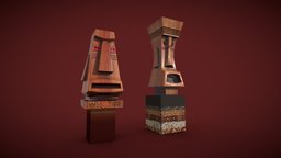Interior Decoration "Heads" room, wooden, angry, shelf, africa, visualization, vintage, retro, antique, baked, furniture, african, decor, museum, old, religion, mask, misterious, fulfillment, render, low-poly, 3d, art, lowpoly, model, wood, decoration, sketchfab, interior, download