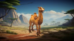 Stylized Camel rpg, dune, egypt, desert, teeth, camel, sand, mmo, rts, fbx, moba, character, handpainted, lowpoly, creature, animation, stylized, fantasy