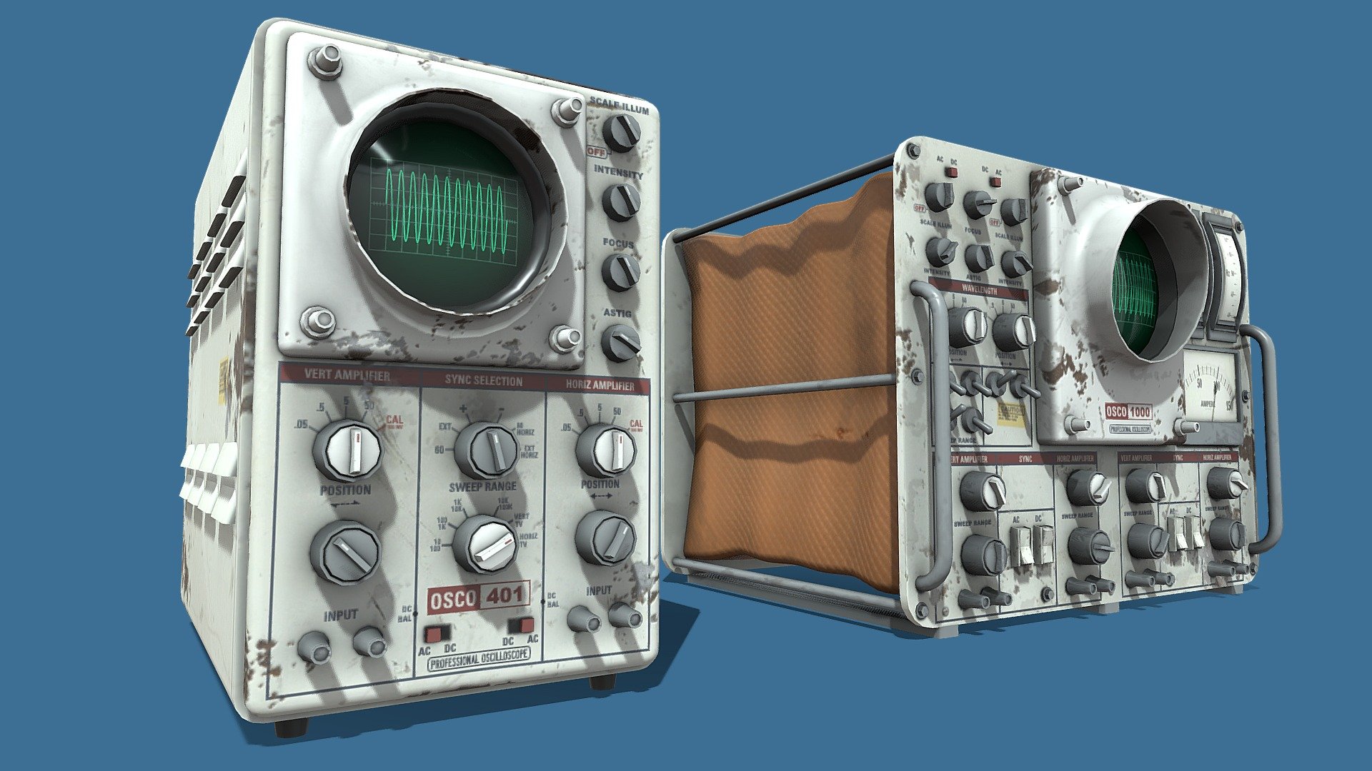 A pair of old 1950's laboratory oscilloscopes - Laboratory Oscilloscopes - Buy Royalty Free 3D model by maxdragonn (@maxdragon) 3d model