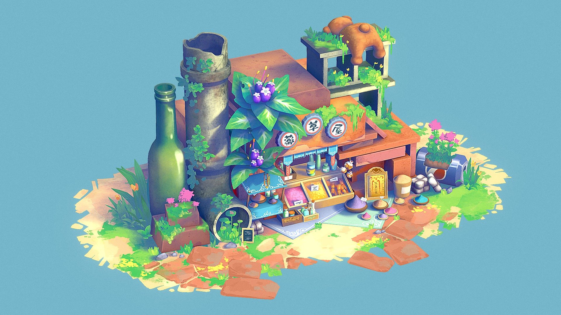 Handpainted small shop ! 

Based on the awesome concept of labuu :
https://www.artstation.com/artwork/nYV3e4

Made with Blender and Substance Painter, rendered in Marmoset 3d model