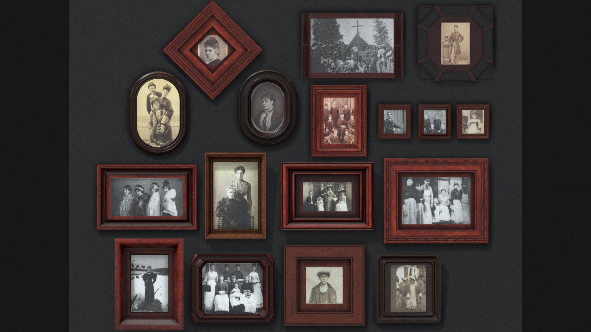 Frames of different types of wood for old family photos 3d model