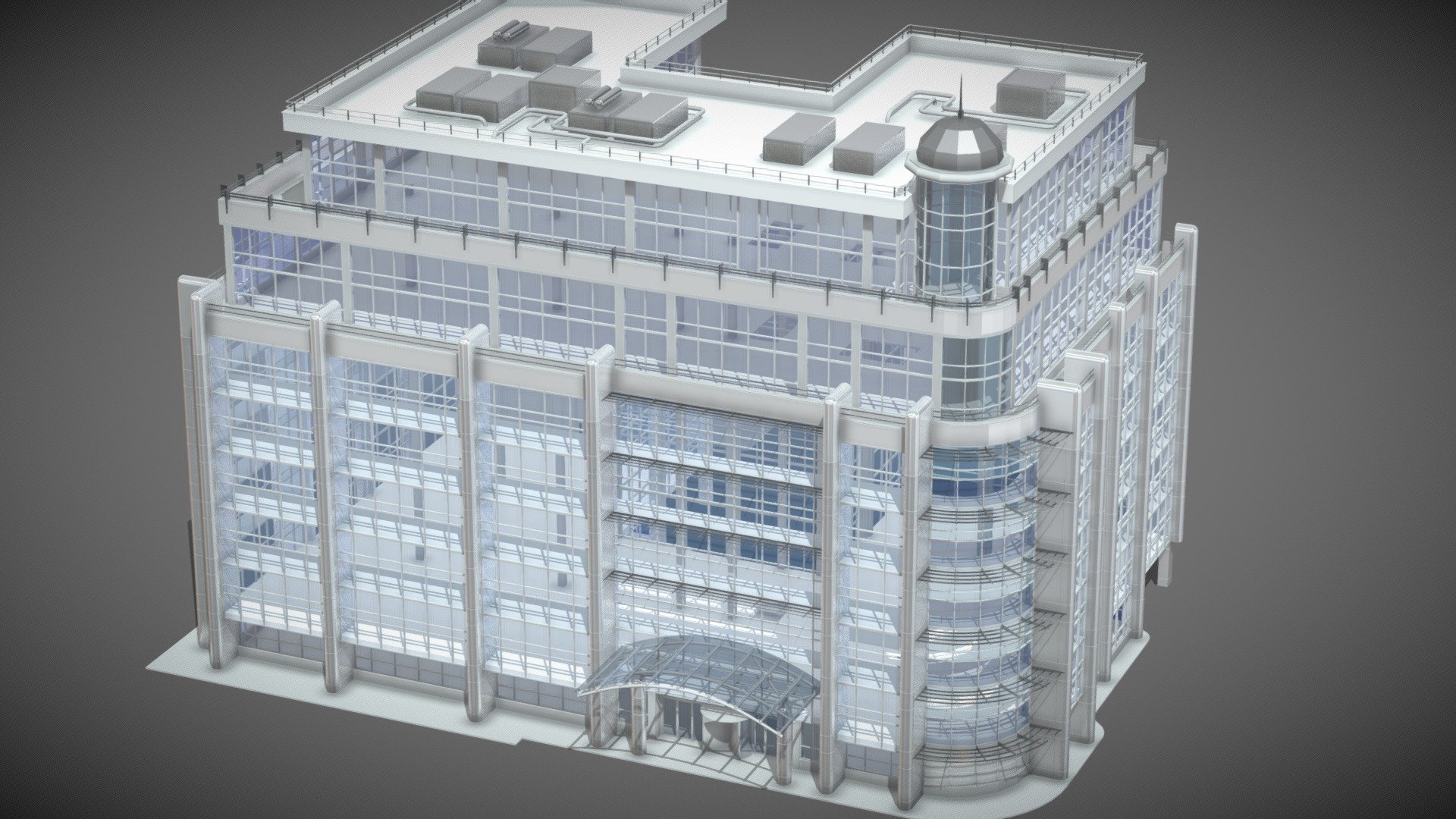 Detailed modern office building 3d model