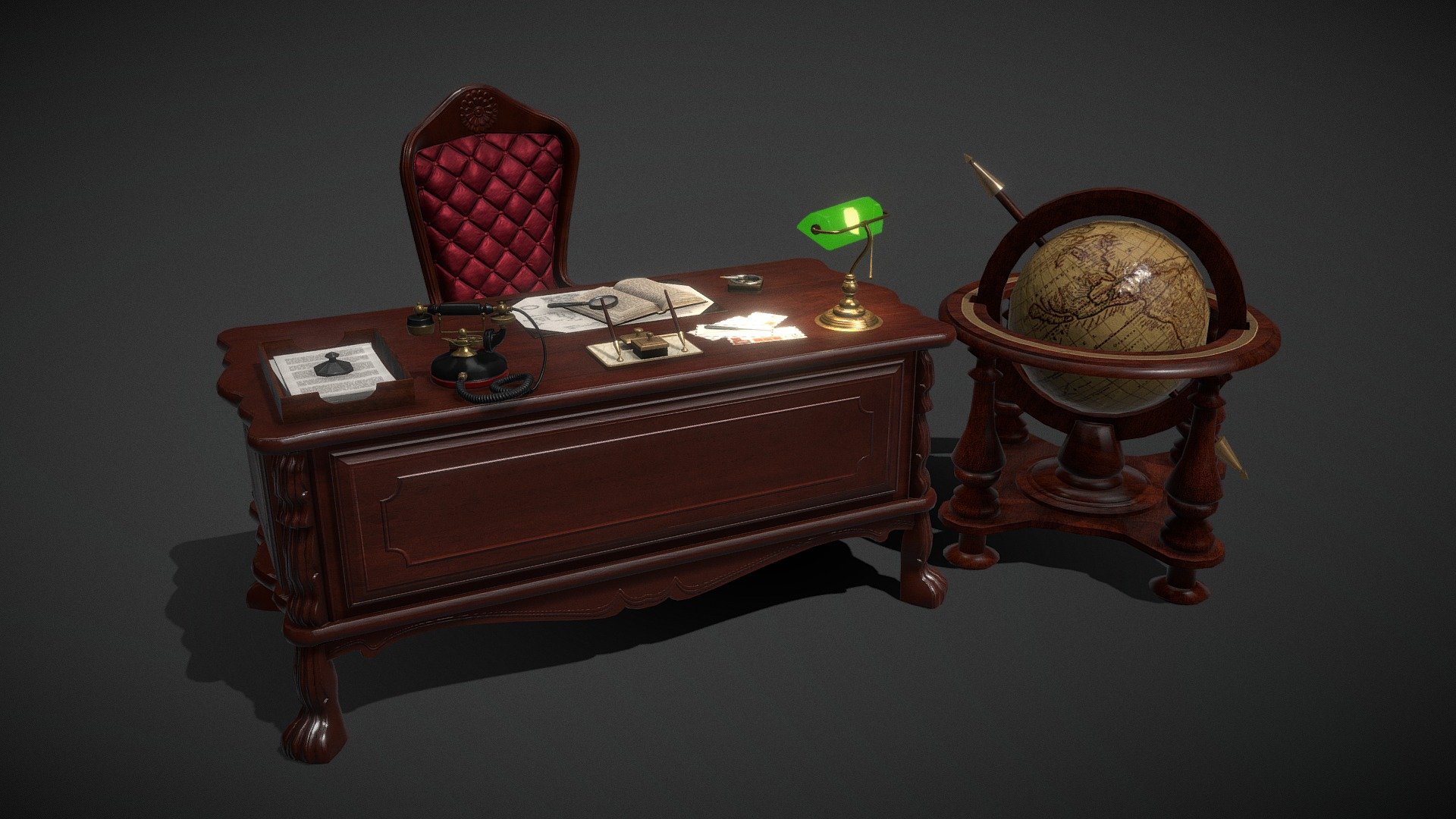 Hi there! These models are part of a pack we made to create a personal office from the 50s in a mansion.

Follow us on ArtStation: https://www.artstation.com/artwork/4XOXK4 - Office Pack | In Game - 3D Object - 3D model by Elemental Game Studio (@elementalgamestudio) 3d model
