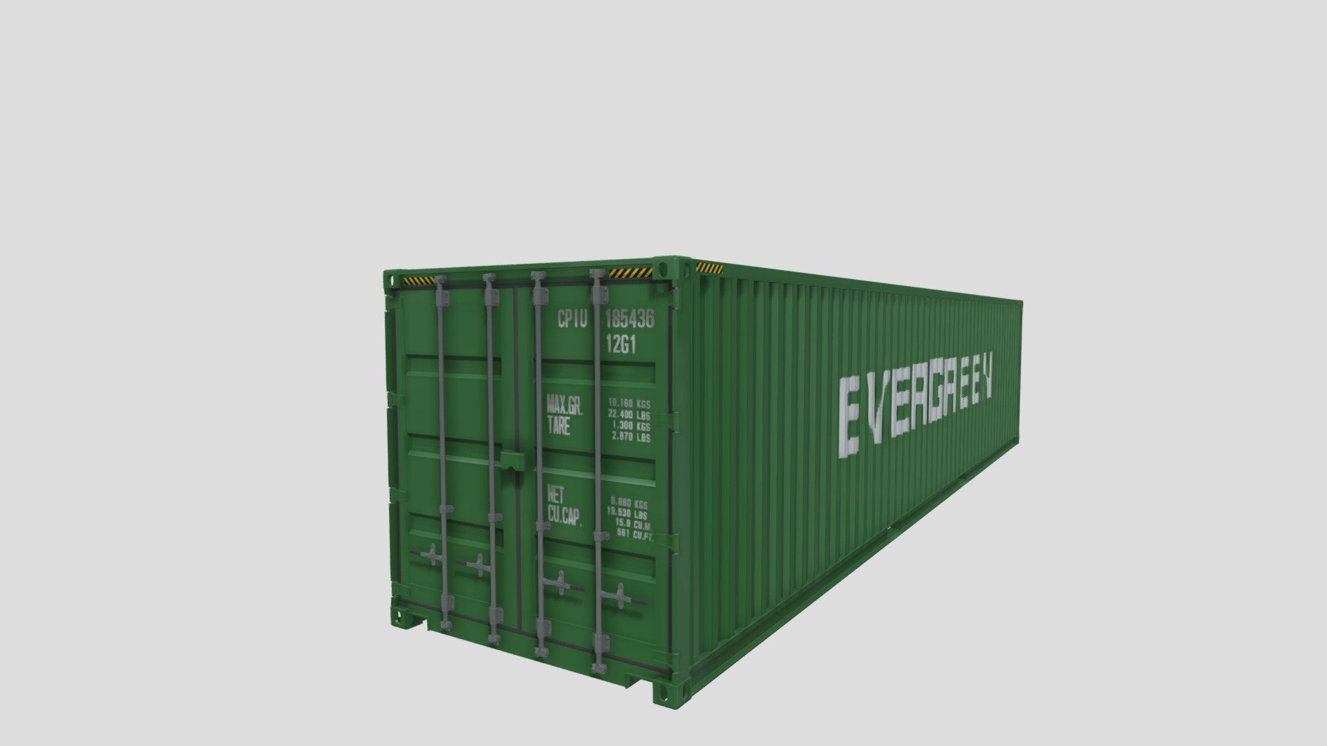 A very accurate model of a 40 Feet Shipping container .

The model has the interior modeled, and there is a sixth archive with a .blend with the doors open.

The model comes in five formats:
-.blend, animated and rigged, rendered with cycles, as seen in the images;
-.obj, with materials applied and textures;
-.dae, with materials applied and textures;
-.stl, ready to print in 3D;
-.fbx;

This 3d model was originally created in Blender 2.76 and rendered with Cycles.
The model has materials applied in all formats, and are ready to import and render.
The model is built strictly out of quads and is subdivisable.

It comes in separate parts, named correctly for the sake of convenience.

For any problems please feel free to contact me.

Don't forget to rate and enjoy! - Shipping Container Evergreen - Buy Royalty Free 3D model by dragosburian 3d model